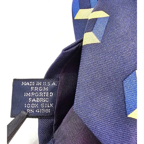 Polo By Ralph Lauren Mens Silk Tie Geometric Yellow Blue Cube Pattern USA - Picture 3 of 7